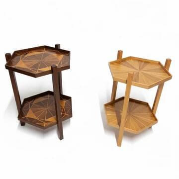 Mid-century marquetry two-tier stand, Czechoslovakia, 1960s–1970s
