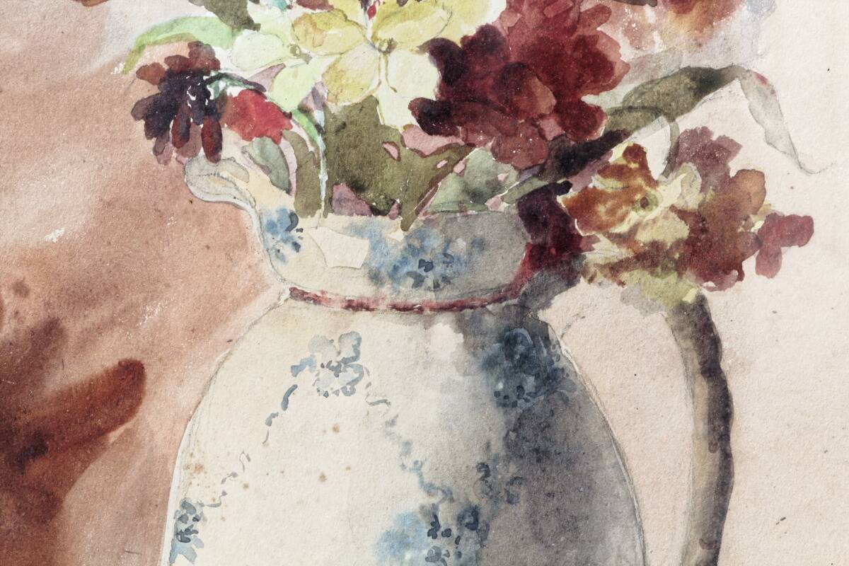 Still life, watercolor bouquet of flowers, signed L. de Bouvry