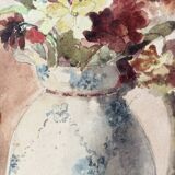 Still life, watercolor bouquet of flowers, signed L. de Bouvry
