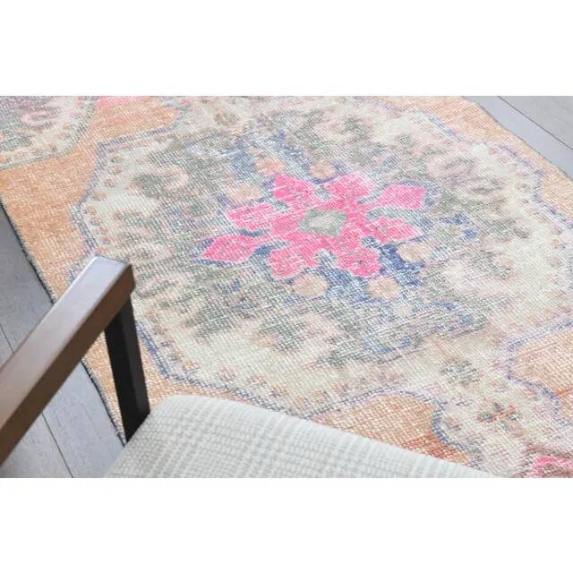 Vintage Turkish Oushak Handmade Wool Cotton Orange Area Rug 99x192