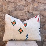 Handmade white Moroccan cushion cover (60x40 cm) for Kilim rugs, cushion cover,