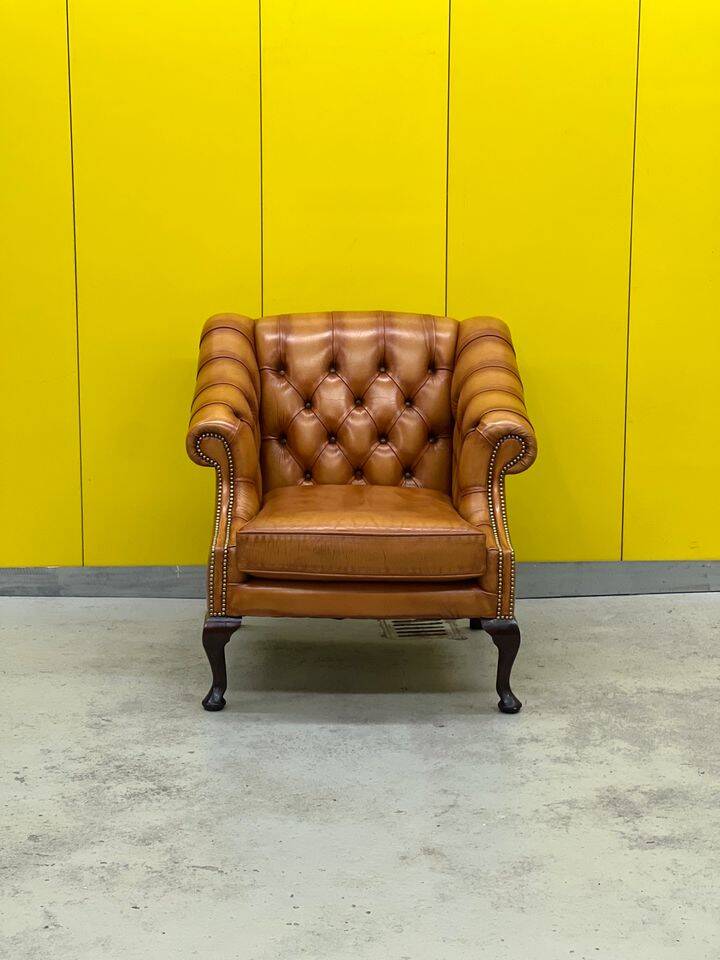 Vintage Chesterfield Regency Style Brown Leather Club Armchair