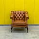 Vintage Chesterfield Regency Style Brown Leather Club Armchair