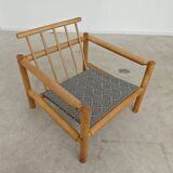 Pair of chalet style armchairs in green fabric