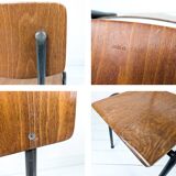 Chaise vintage Mid-Century bois et métal anthracite noir style industriel O