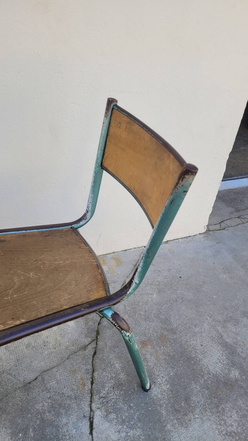 Pair of vintage Mullca metal school chairs 1950s