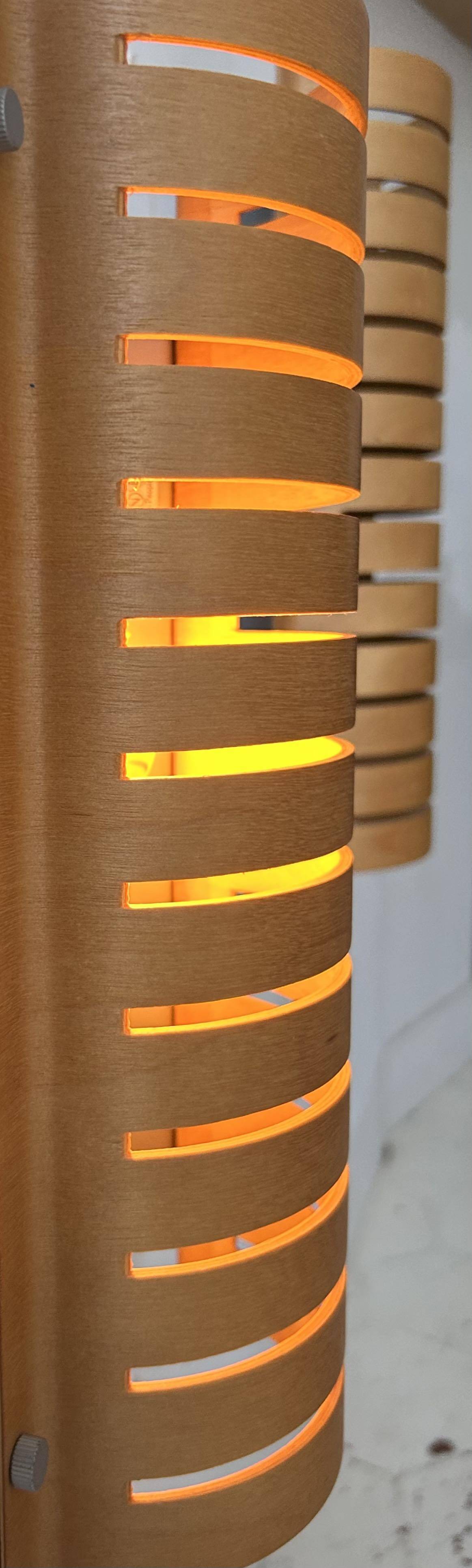 Pair of vintage wall lights, thermoformed wood, Sweden 1980s