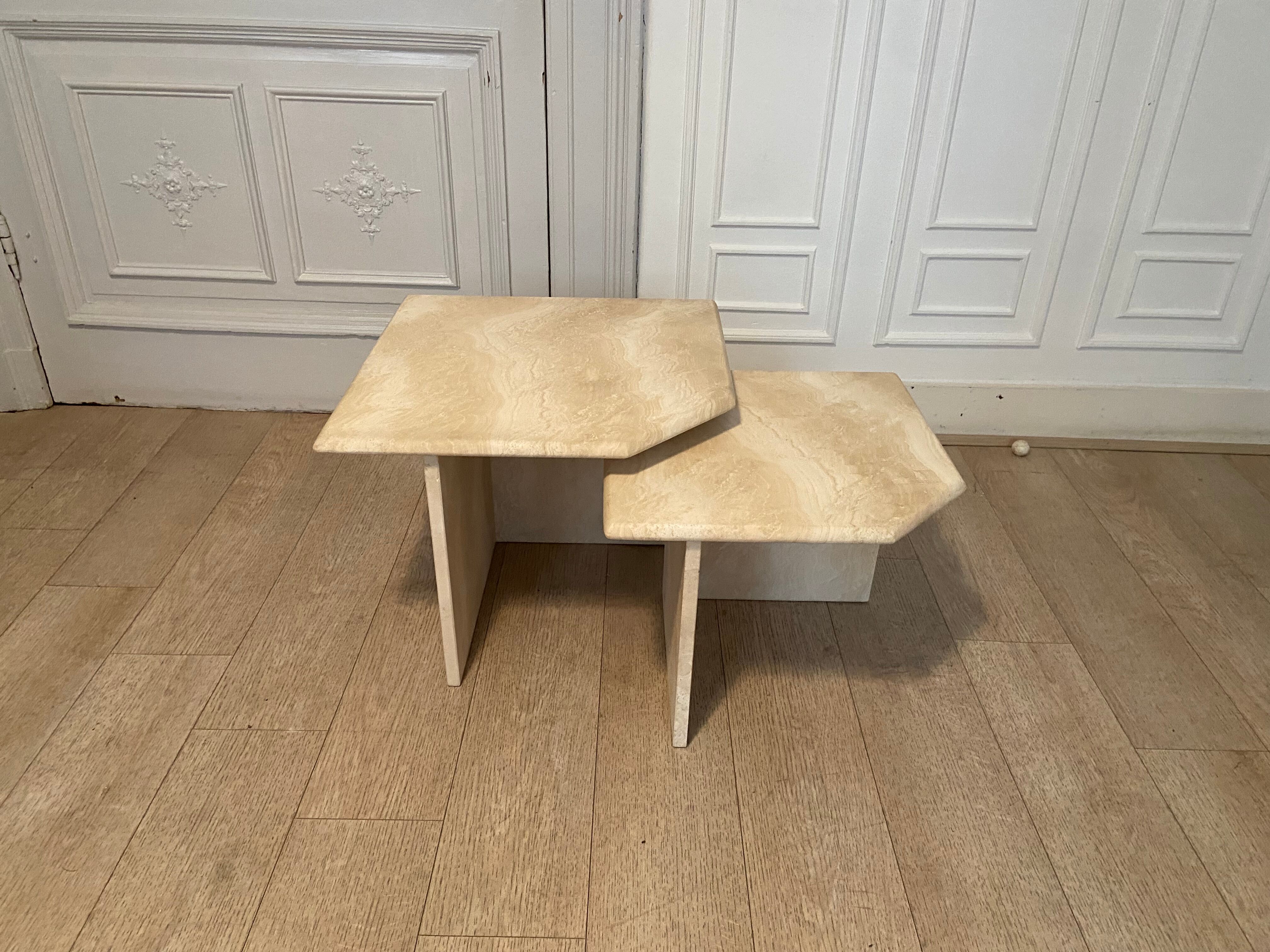 Travertine nesting tables, Italy, 1980s