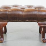 Brown cow leather chesterfield footstool