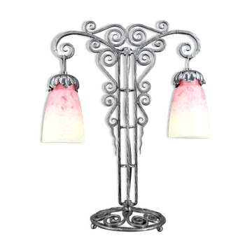 Important Wrought Iron Double-Headed Lamp by Schneider, Art Deco, c. 1920