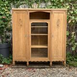 Armoire parisienne vitrée Art Déco asymétrique en chêne brut, 1930