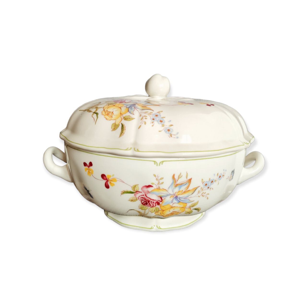 Soupière Gien, fleurs de papillon