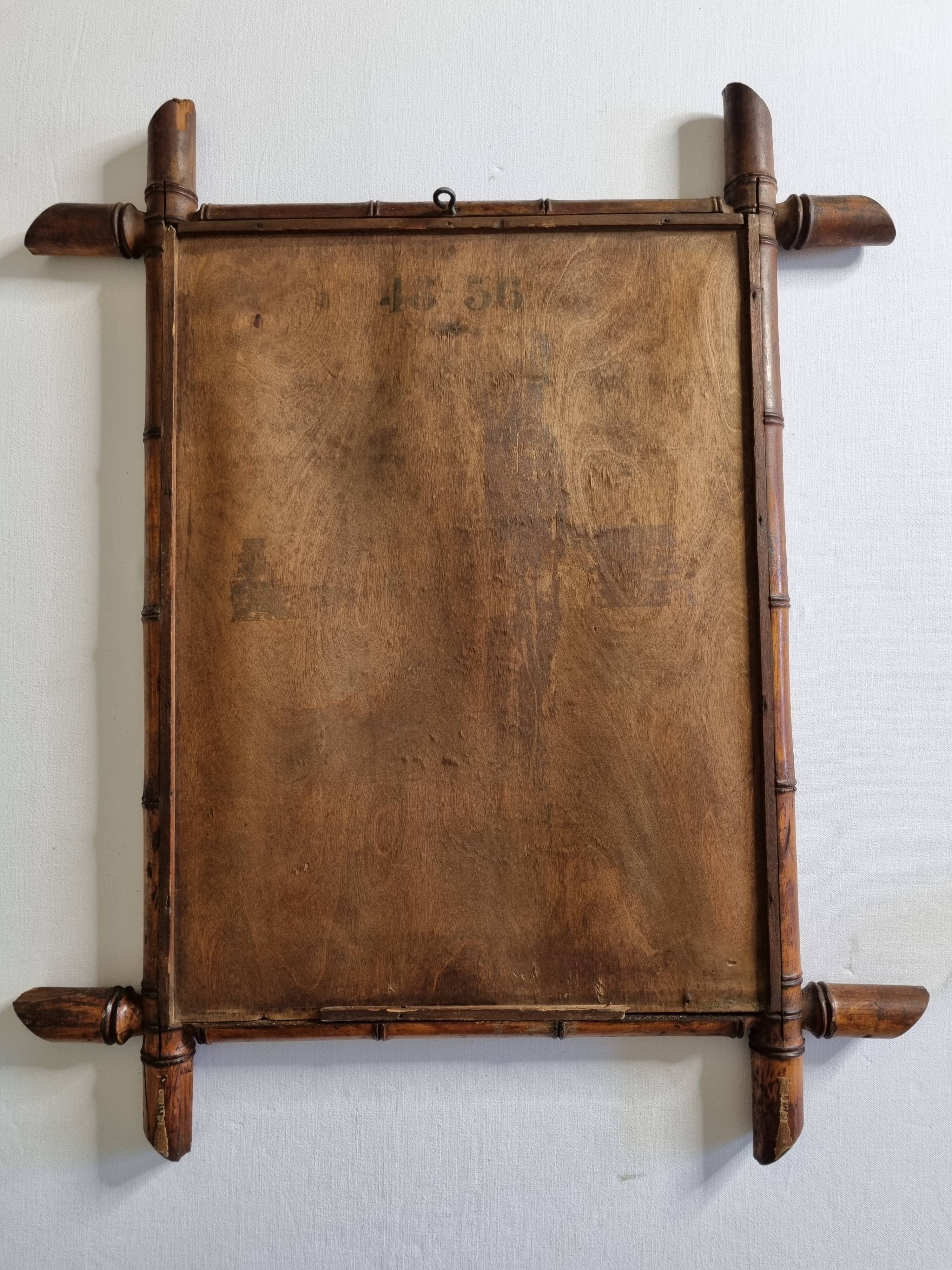 Large antique turned wood mirror in bamboo style, late 19th century, 58 x 45 cm