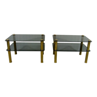 Set of 2 brass & smoked glass 1960's