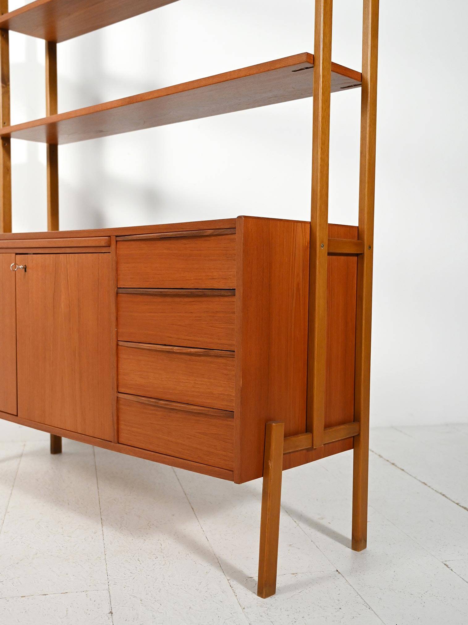 Scandinavian teak bookcase with pull-out desk