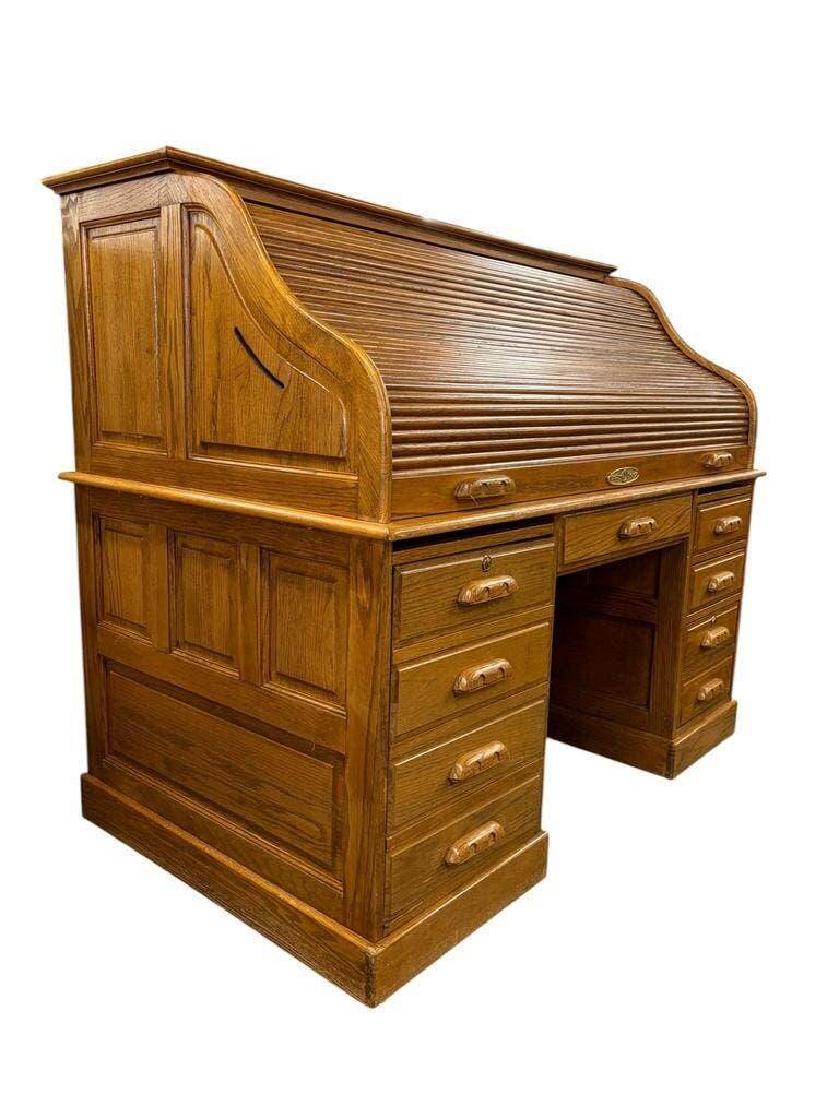 Bureau à rideau américain vintage en bois