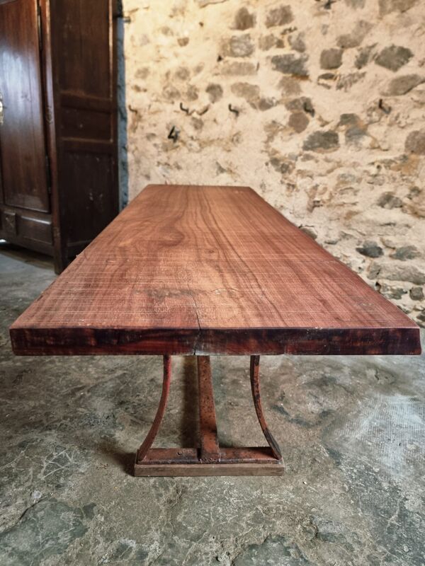 Table industrielle vintage en fer et bois massif