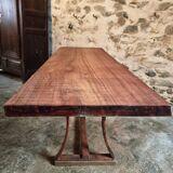 Vintage industrial table – Iron base and solid wood top (201 cm)