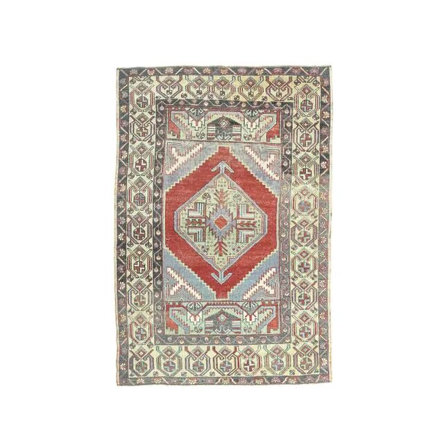 Turkish hand-knotted geometric runner rug 114x169