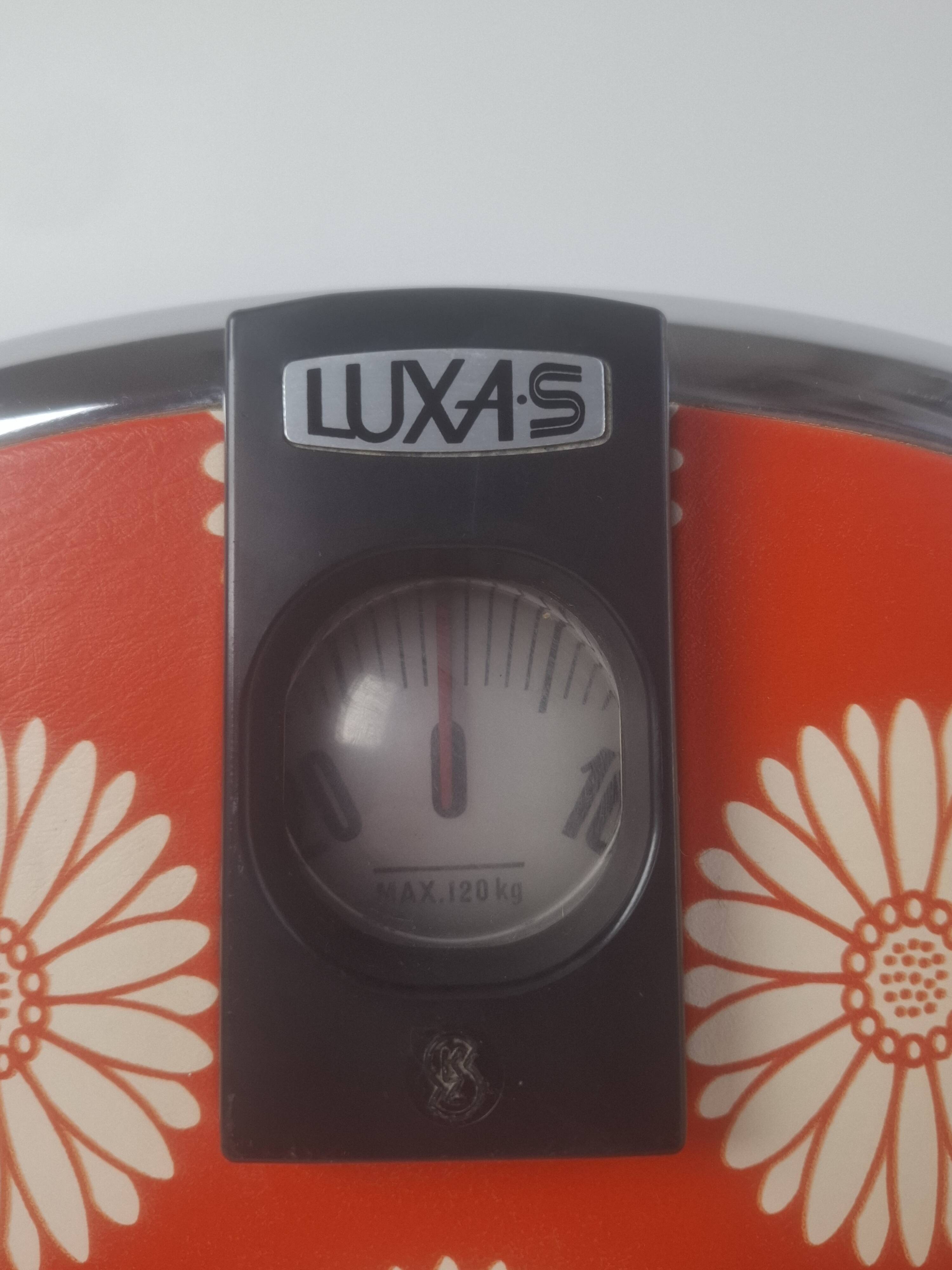 Mid-century Luxas retro scale Czech orange floral chrome vintage decor