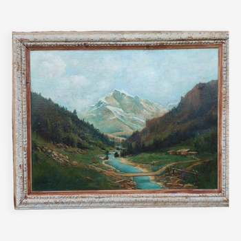 Grand tableau ancien montagne