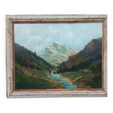 Grand tableau ancien montagne