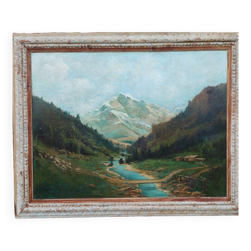 Large antique mountain painting