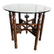 Moroccan hexagonal carved wood side table with glass top