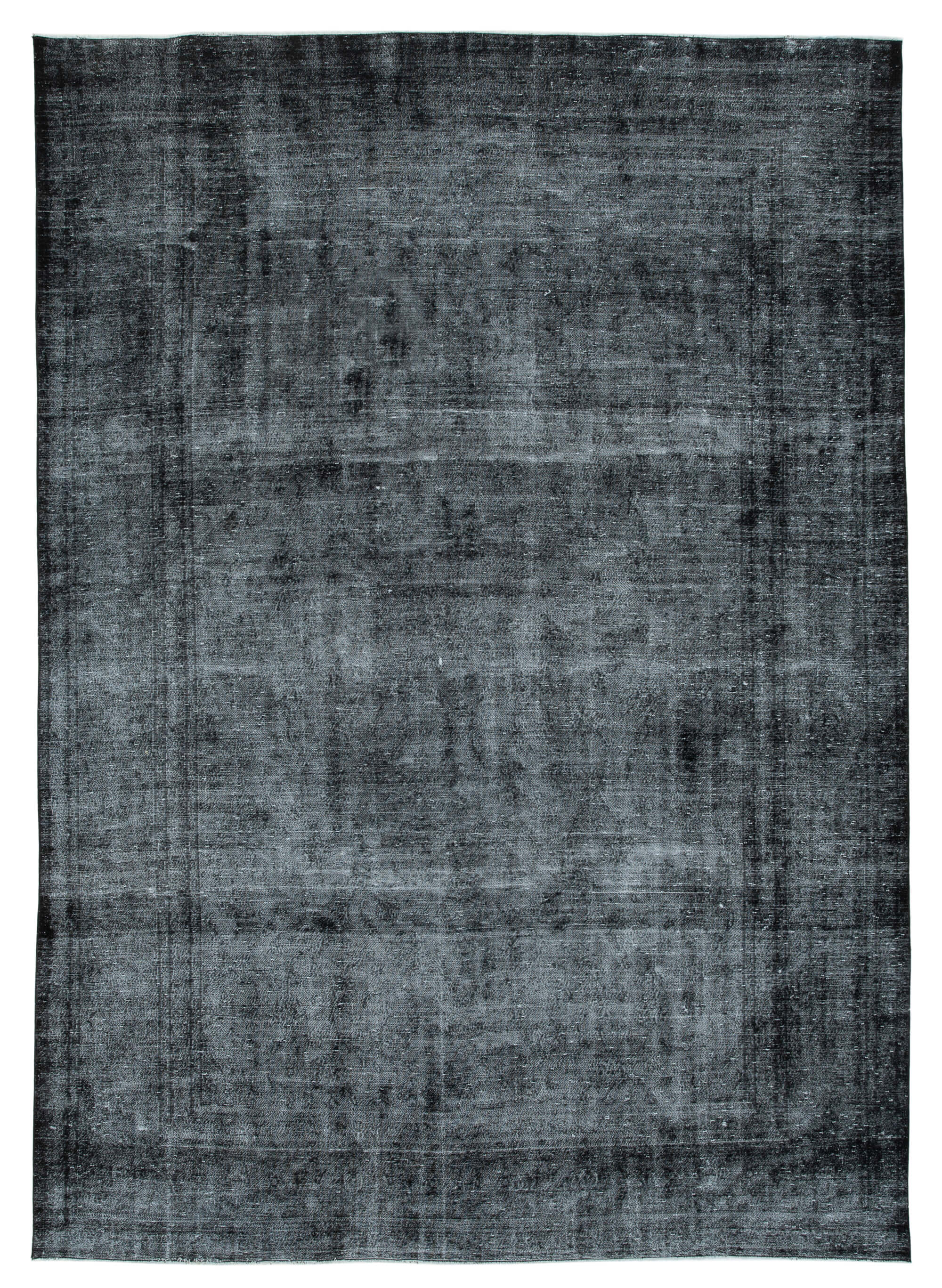 Handwoven oriental overdyed 270 cm x 384 cm black wool carpet