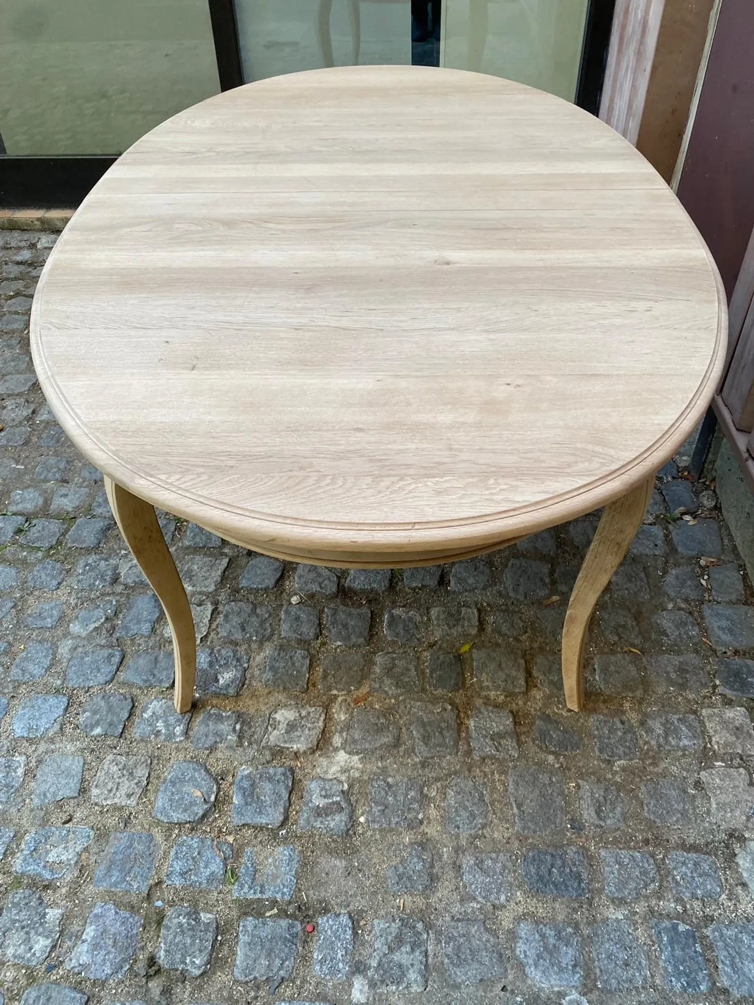 Louis XV oval extendable dining table stripped in solid oak 260cm 1970