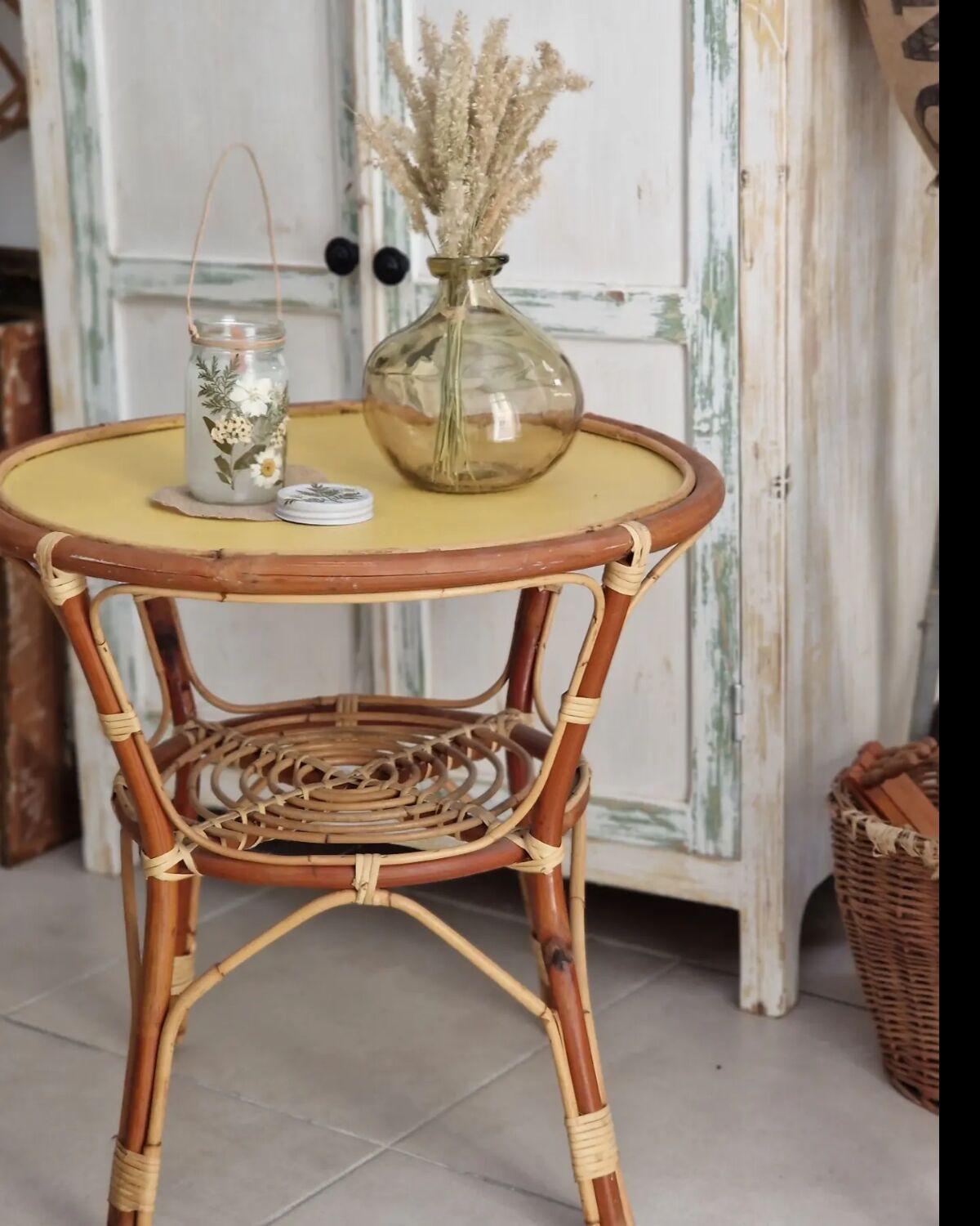 Vintage rattan side table