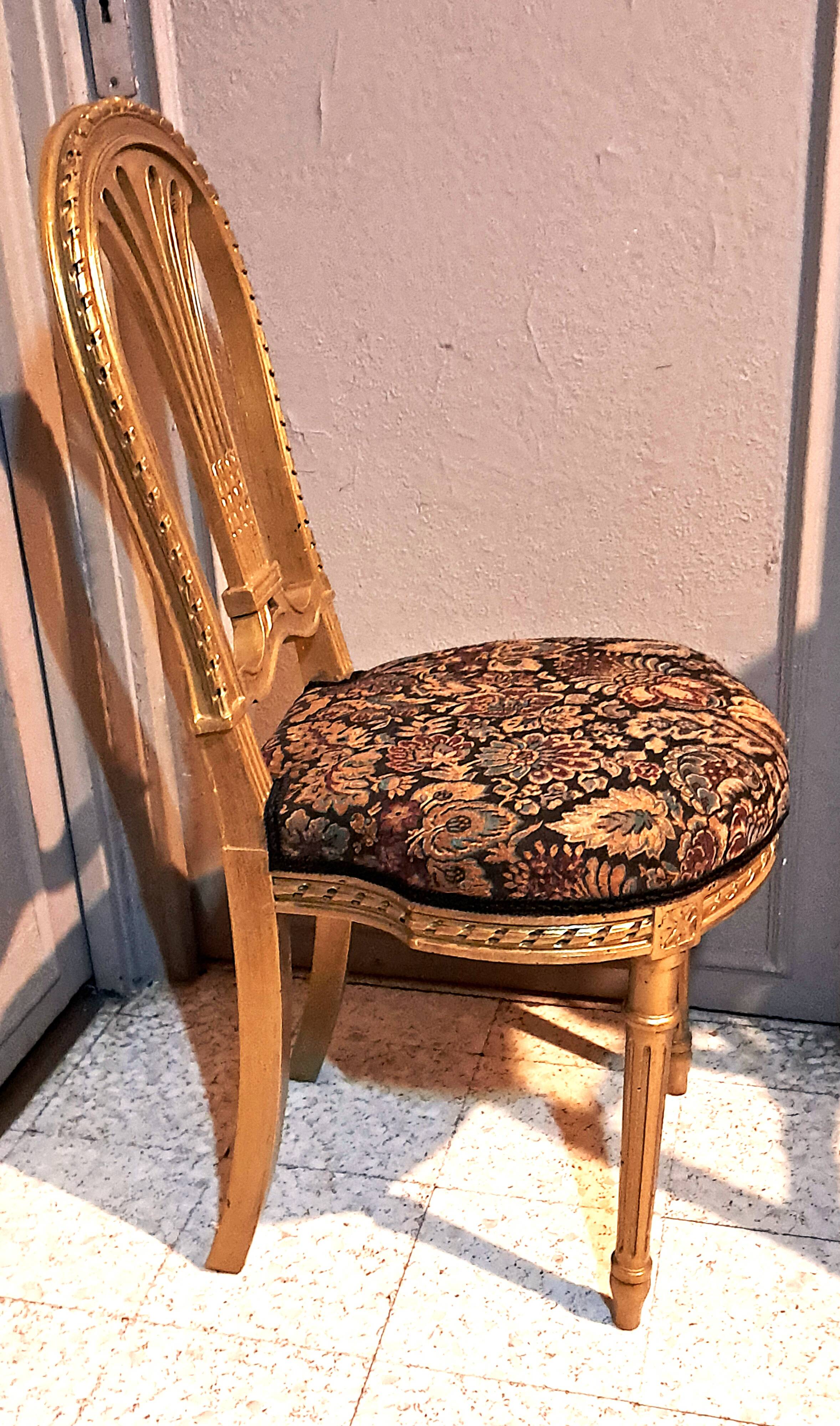 Napoleon III chairs, gilded wood, upholstered in damask fabric