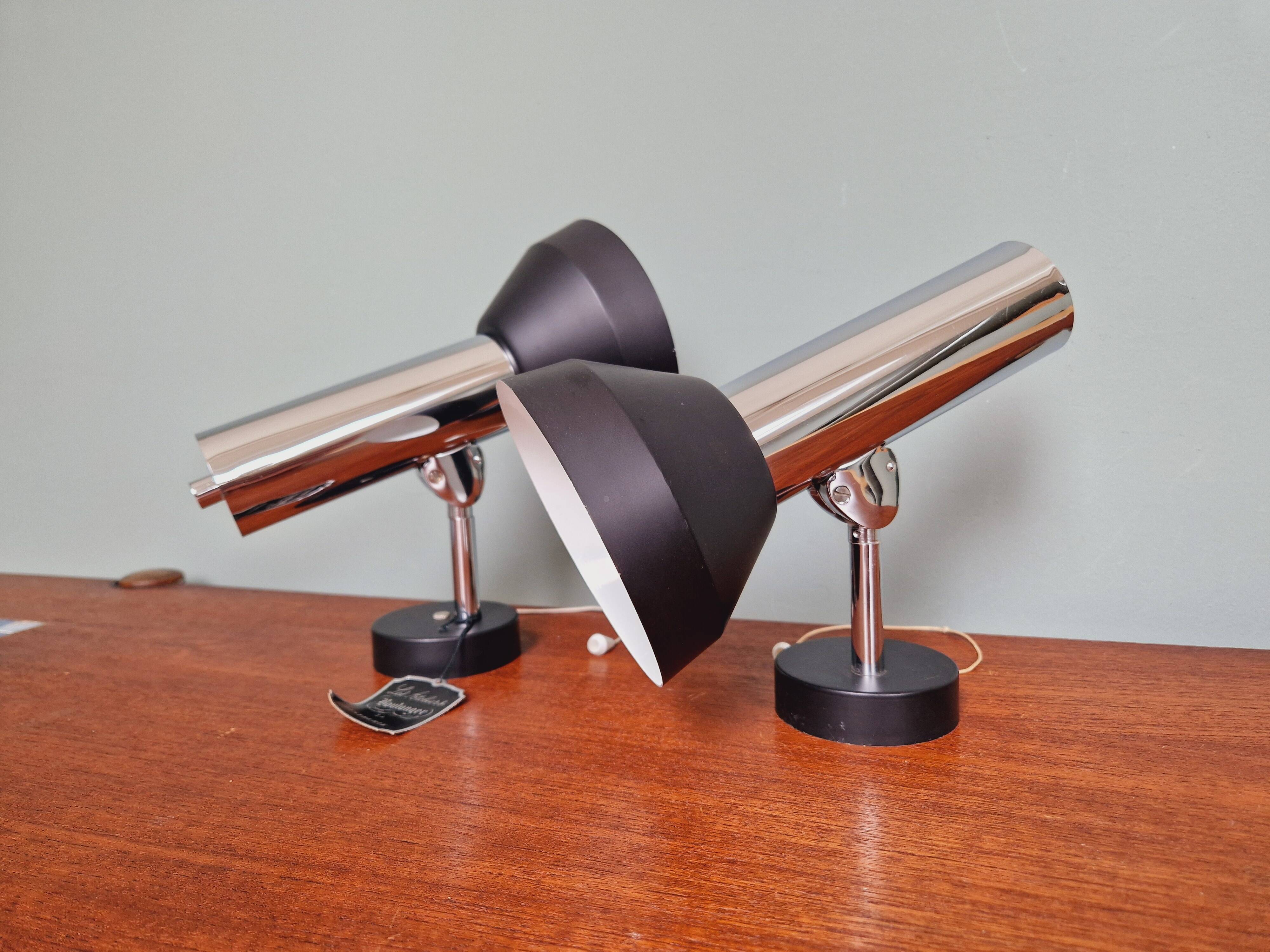 Pair of chromed metal wall lights, Boulanger, 1970s