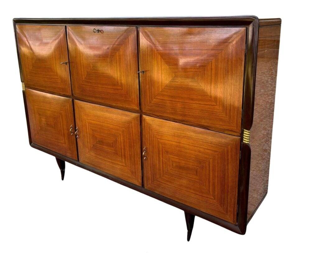 Mid-Century Wood and Brass Sideboard in the style of Paolo Buffa, Italy, 1950s