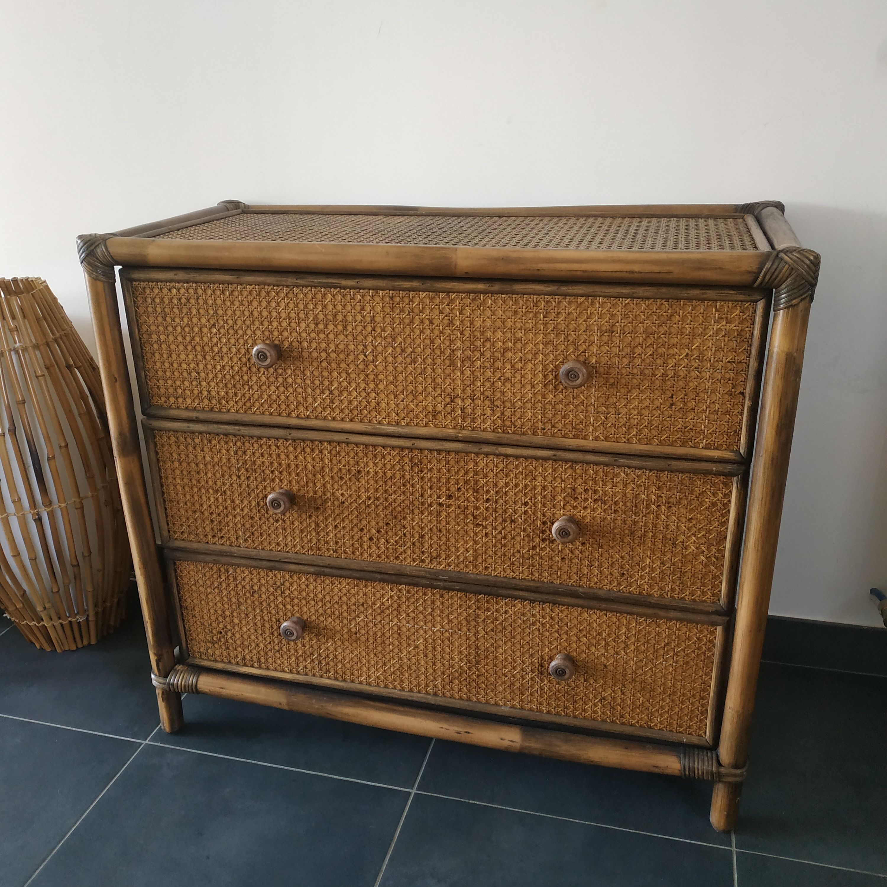 Rattan chest of drawers and canning