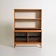 Oak cabinet with tambour doors with upper shelves, 1960s