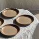 Lot de 4 assiettes à dessert en grès beige liseré brun Sarreguemines grès