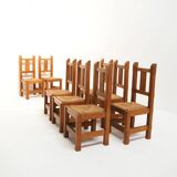 Set of Eight Handmade Solid Oak Chairs, 1970s