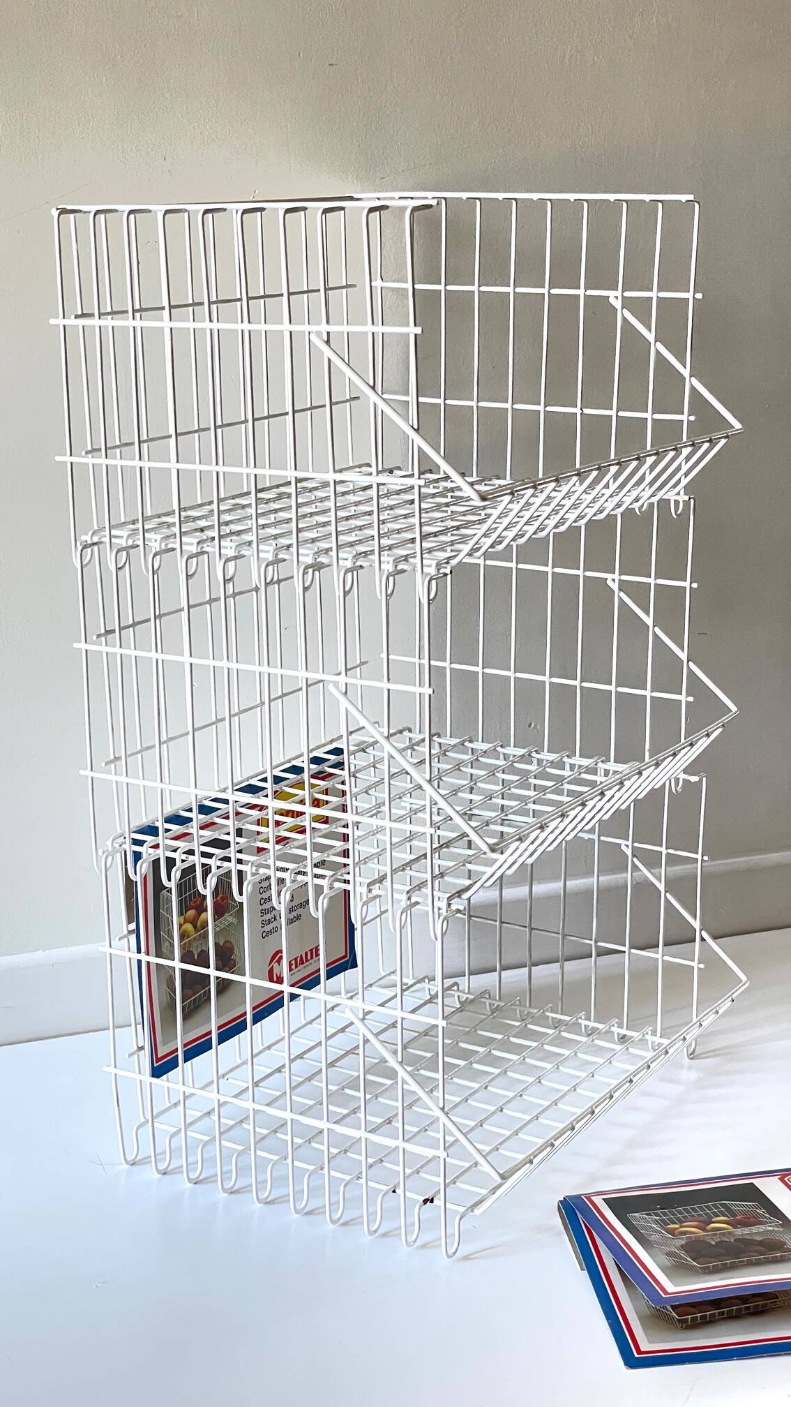 Trio of stackable steel wire baskets vintage italy