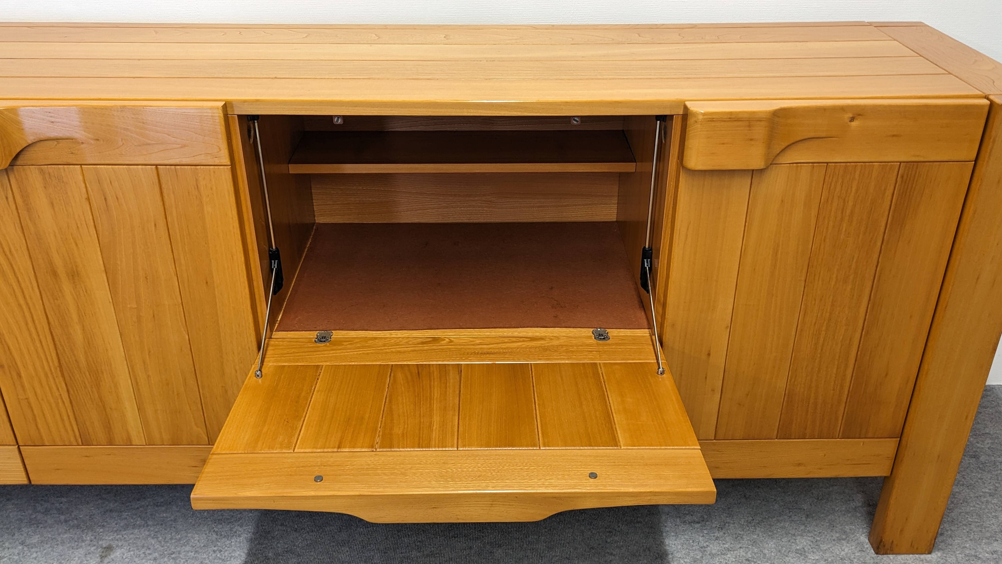 Solid elm sideboard, Maison Regain, France, circa 1970