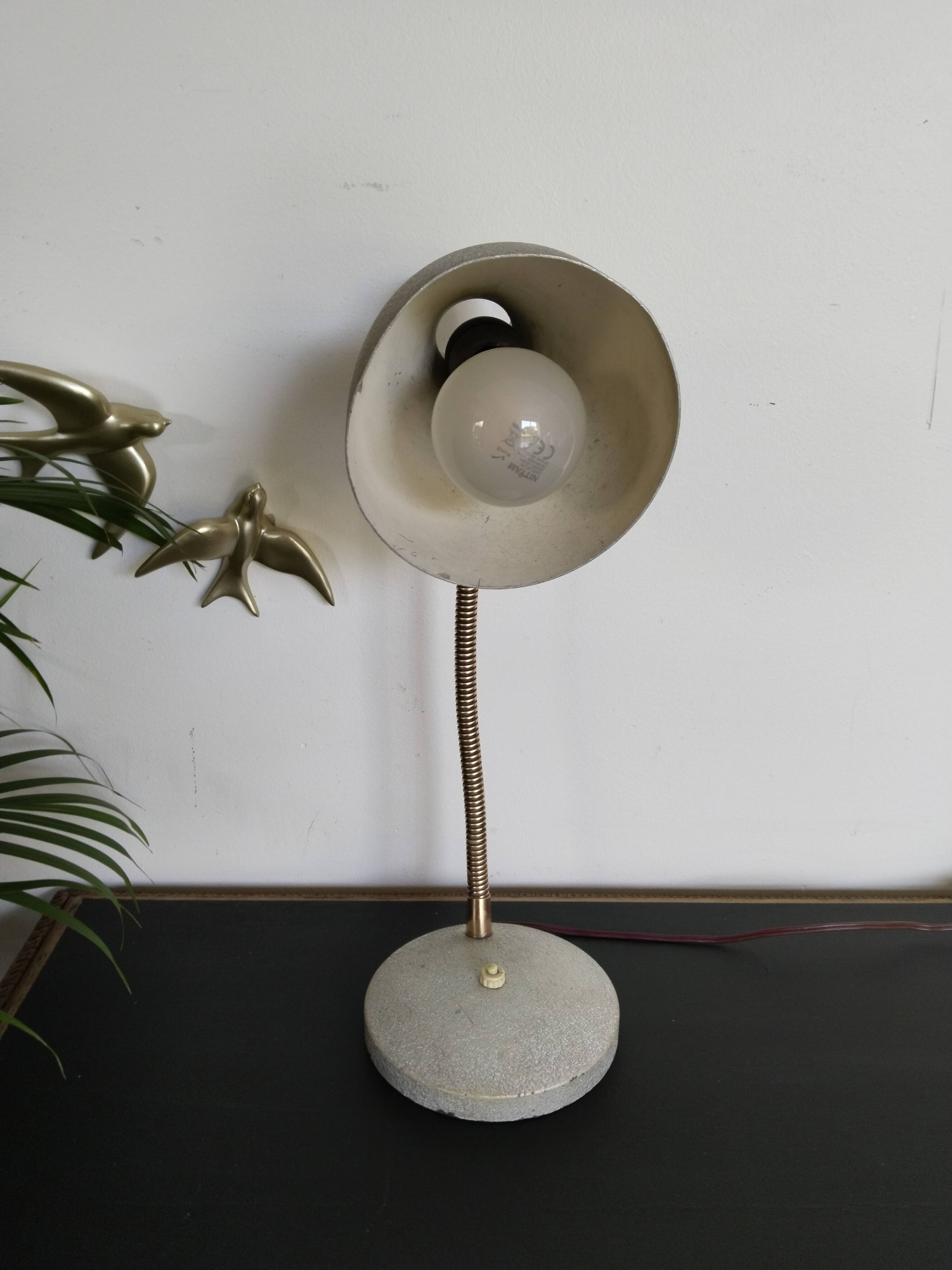 Hammered gray cocotte desk lamp, vintage French, 1940s