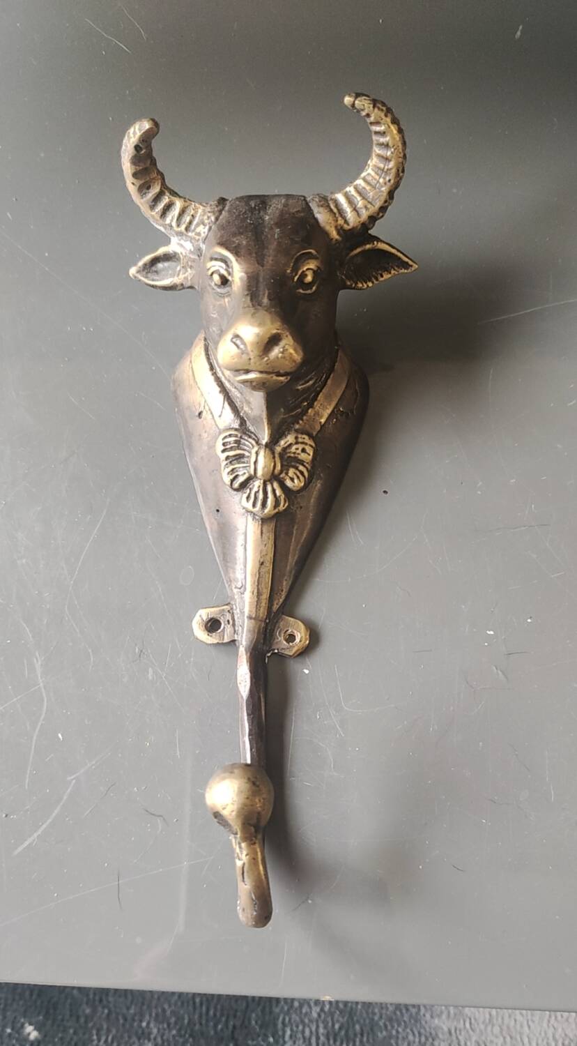 Bronze patinated metal bull wall hook