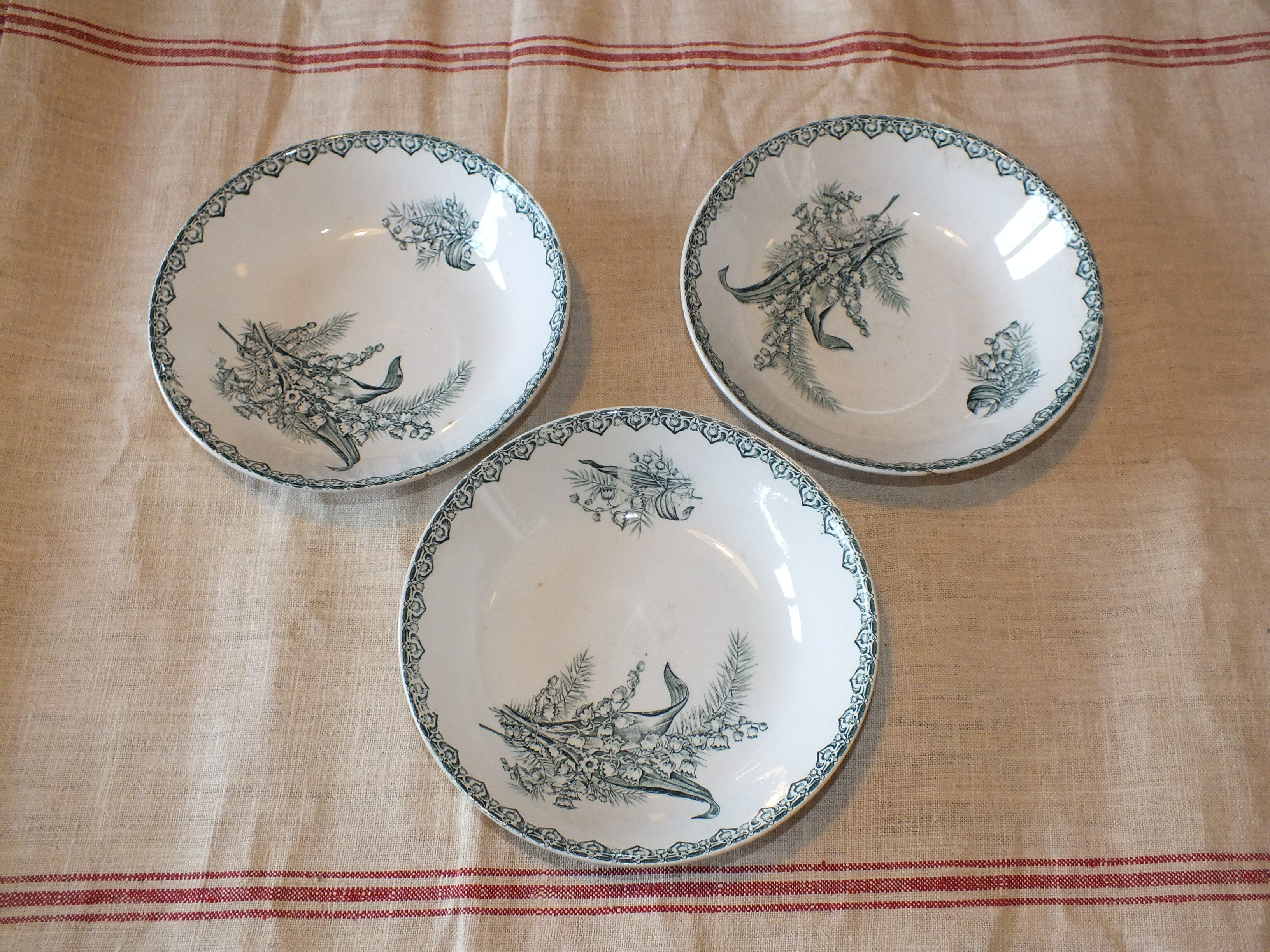 3 plates caps in Terre de Fer Saint Amand service Lily of the valley