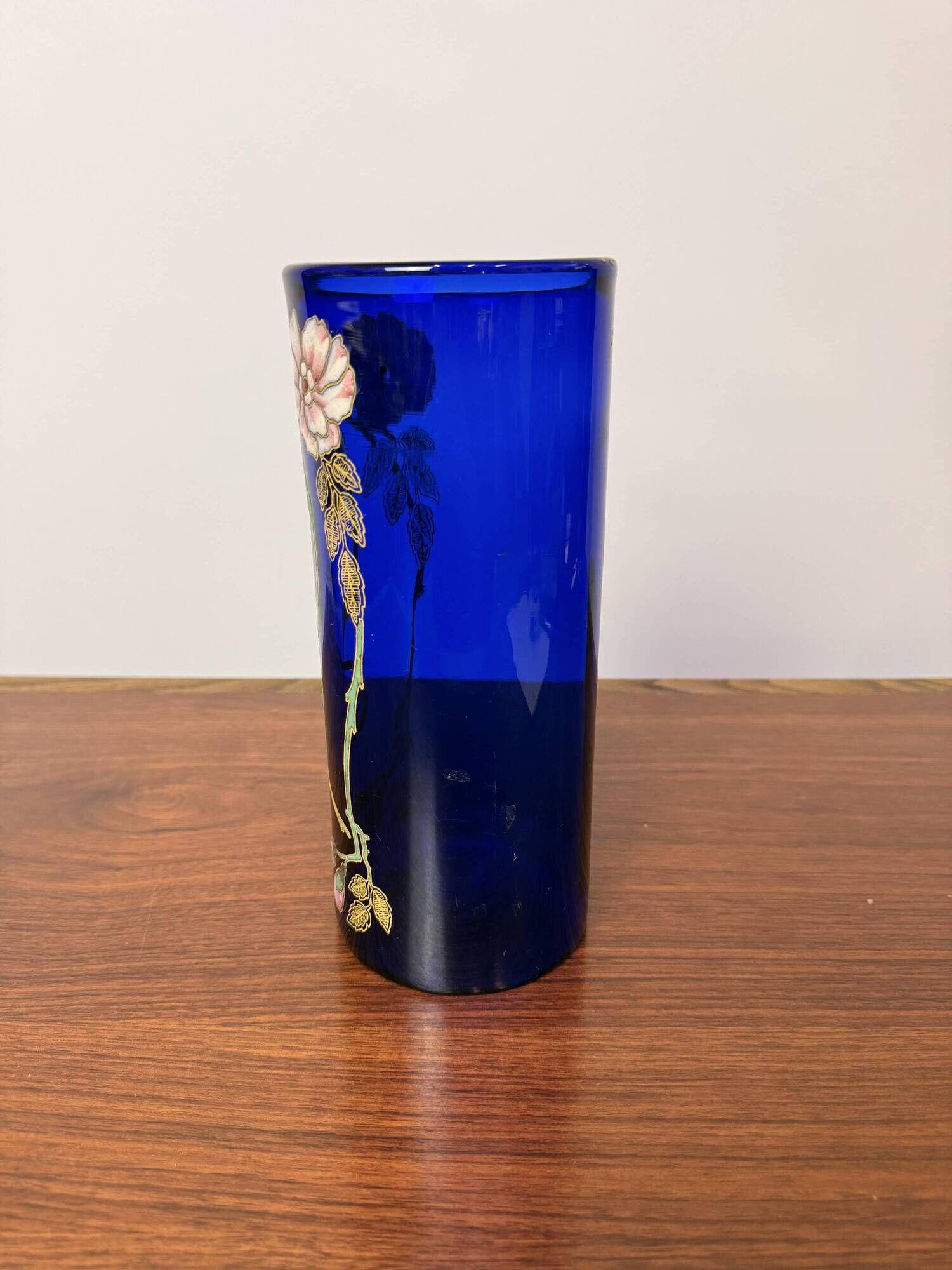 Antique Legras vase – Cobalt blue glass with floral enamel – Art Nouveau