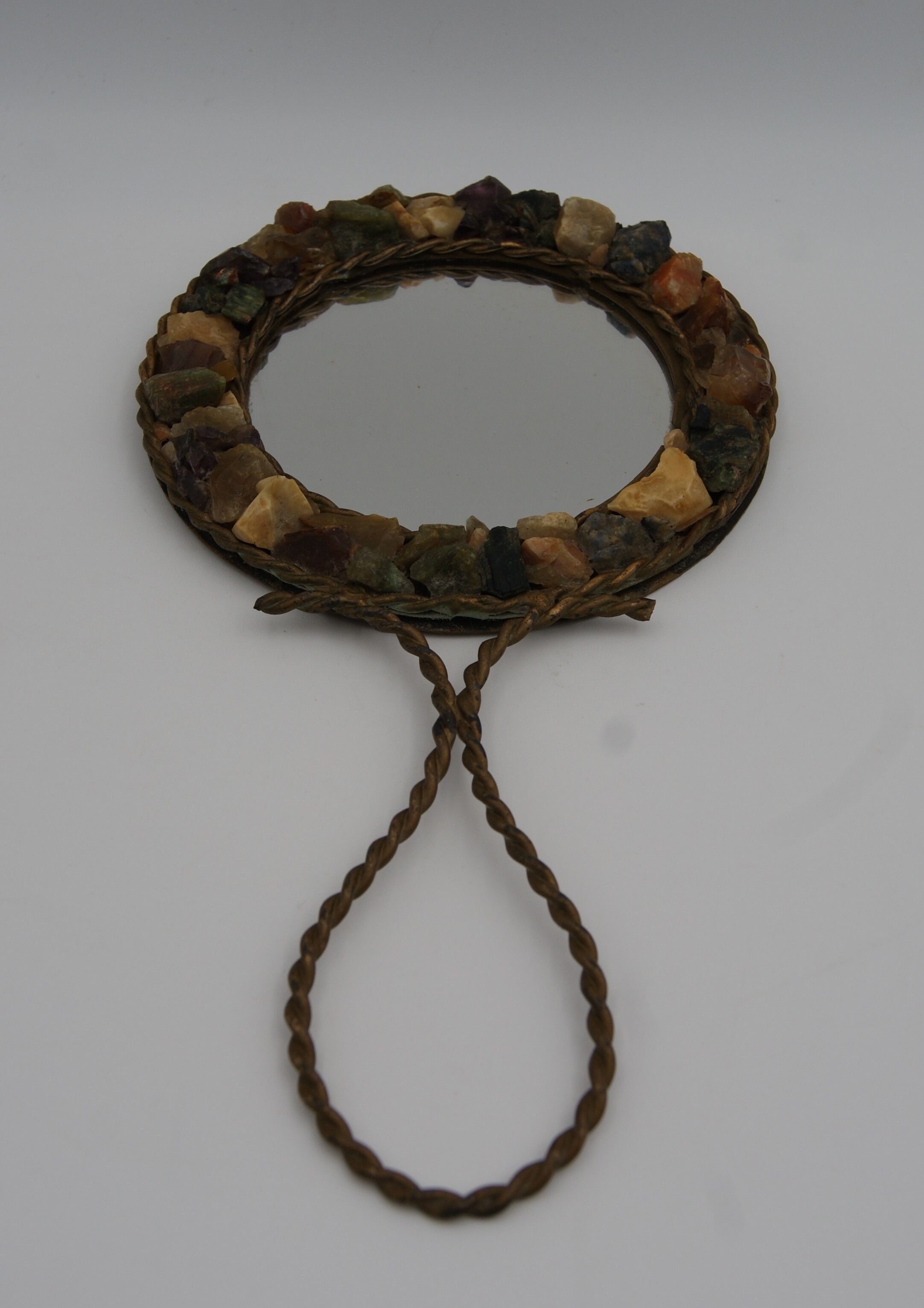 Vintage stone brass hand mirror