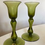 Pair of scandinavian candle holders in blown glass Ekenas Sweden 1960