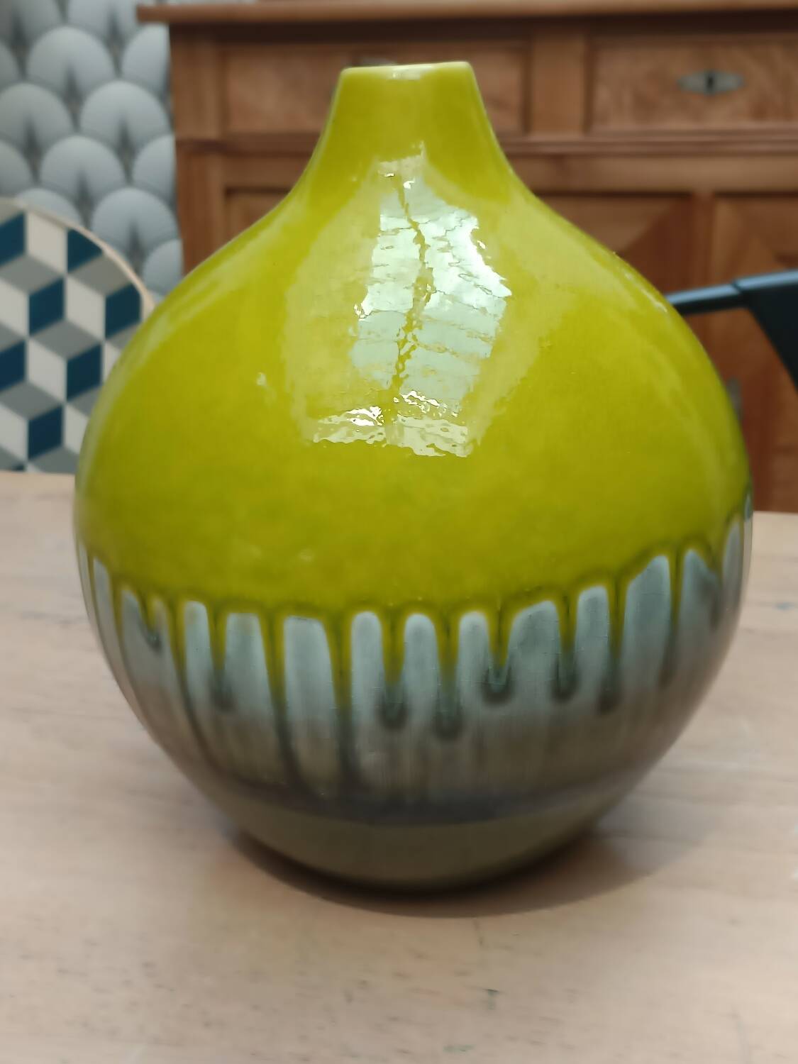 Green ceramic vase with stamp