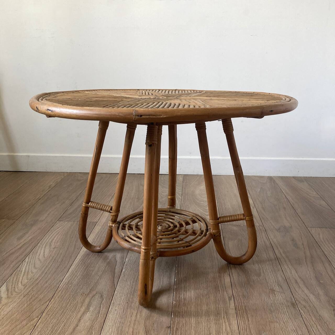 Round rattan coffee table