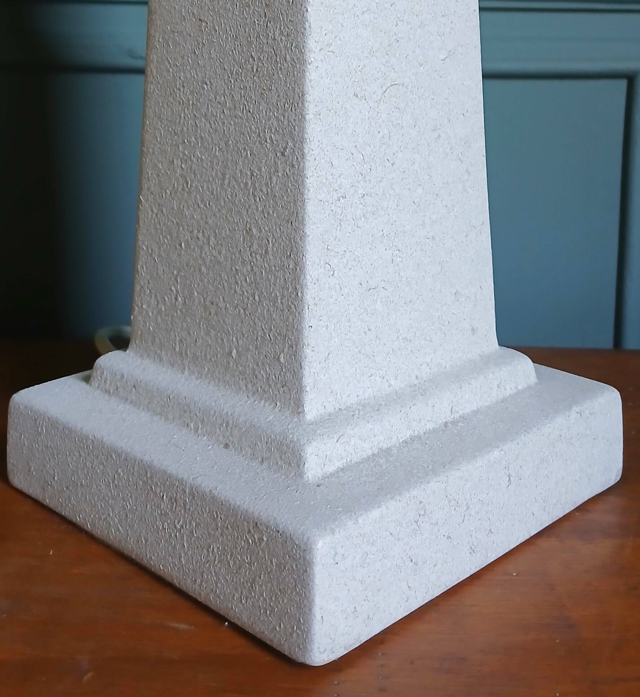 Obelisk lamp with stone effect & deep blue-grey shade, circa 1980.