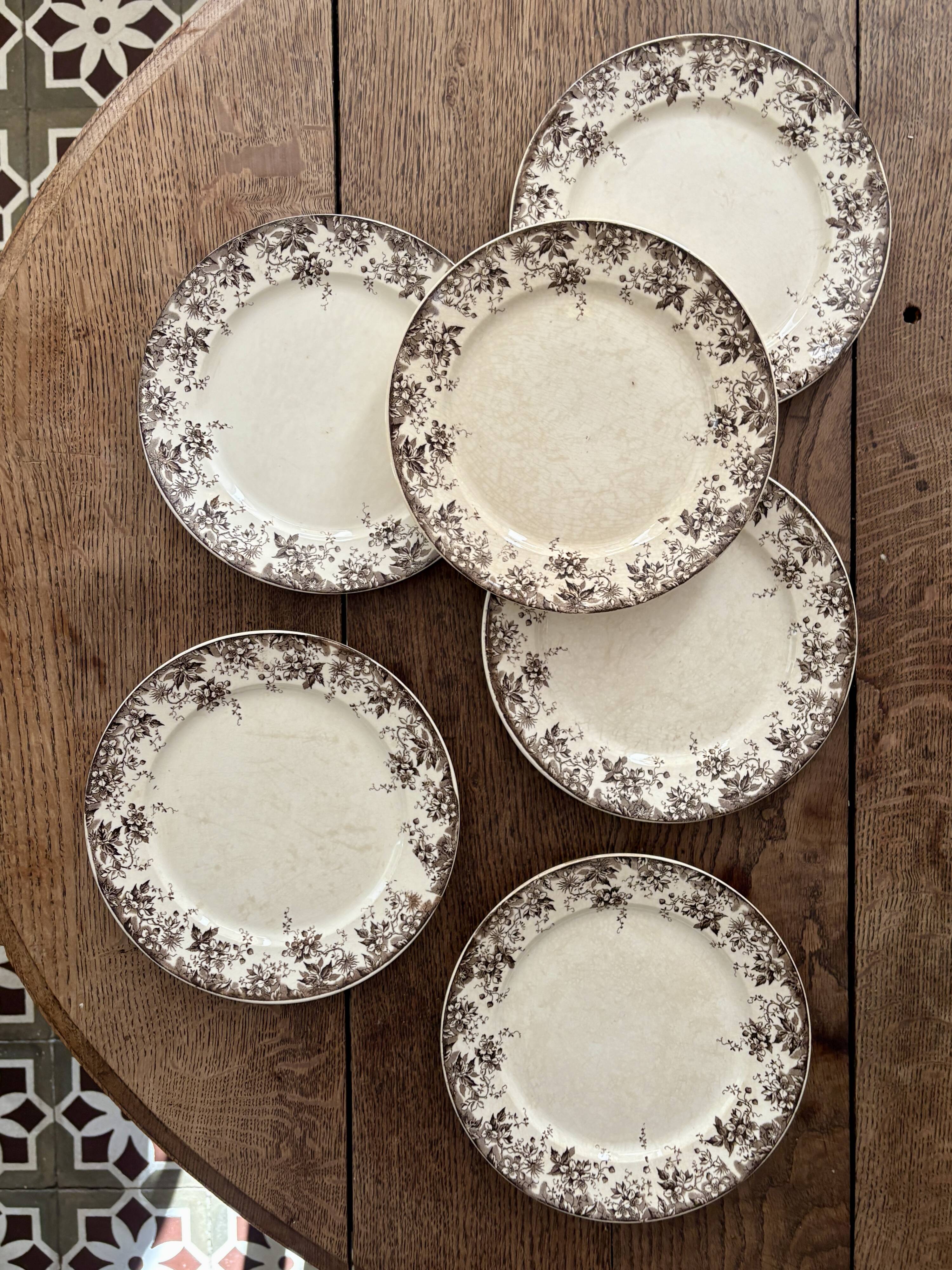 Set of 6 antique ironstone dinner plates, Alphand pattern